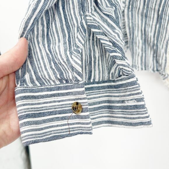 Gimmicks BKE Womens Boho Coastal Striped Lace Long Sleeve Button Up Shirt Size M - Picture 5 of 8
